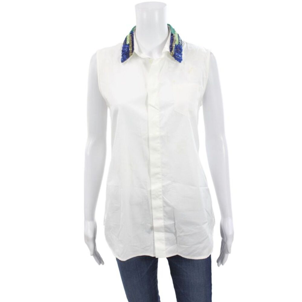 Dsquared2 Women Sleeveless Collared Button-Up Blouse White Cotton Size 44